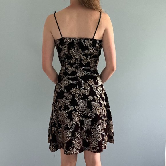 Vintage 90s Velvet Mini Dress, 1990s Brown Sparkly Velour Dress - Picture 8 of 9